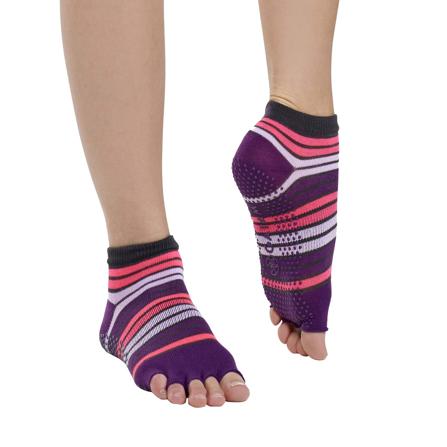 Gaiam Tåløse Yoga Strømper - Pink Lilla til Bedre Greb