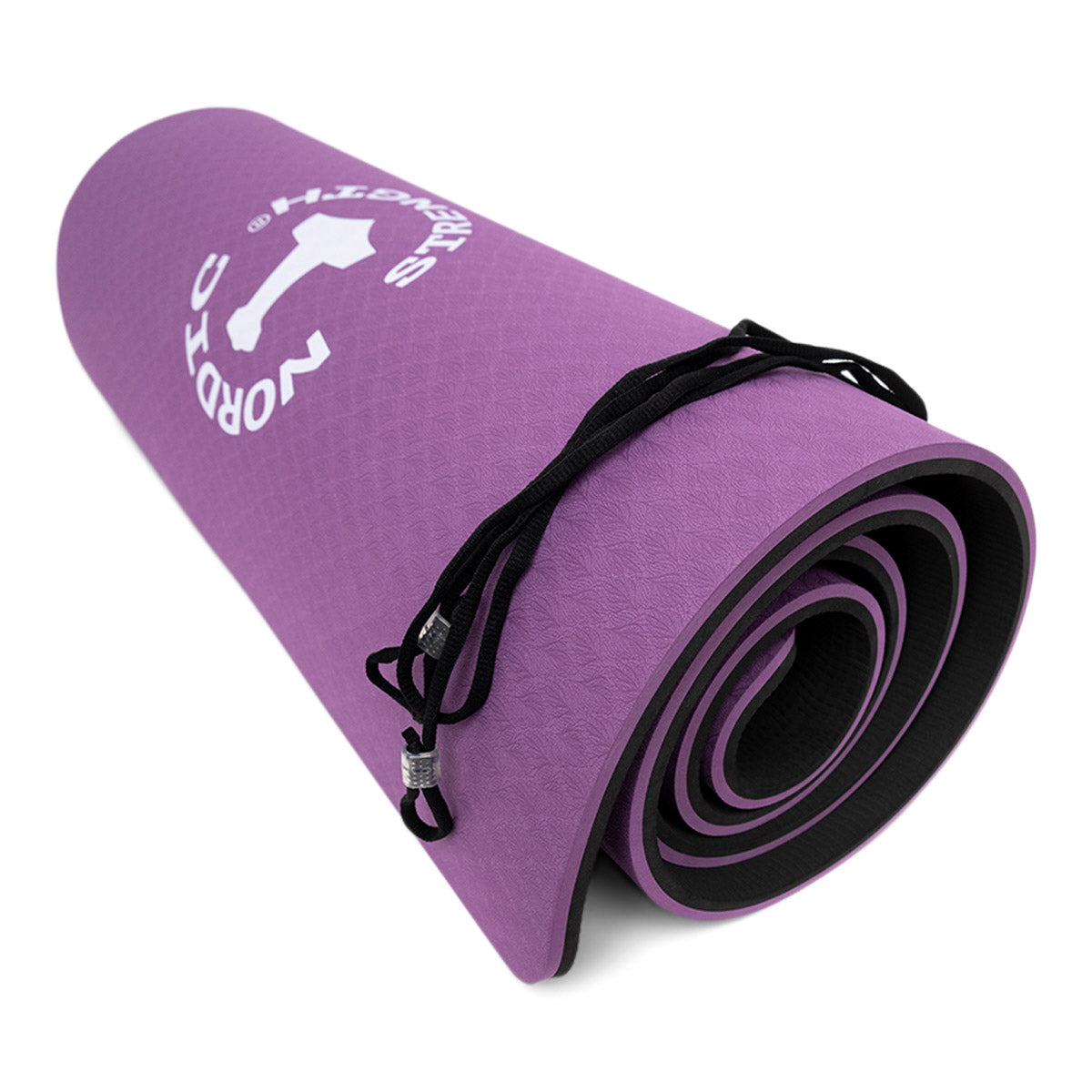 TPE Yogamåtte 10mm - Sort/Lilla med Bærestrop Tilbud!