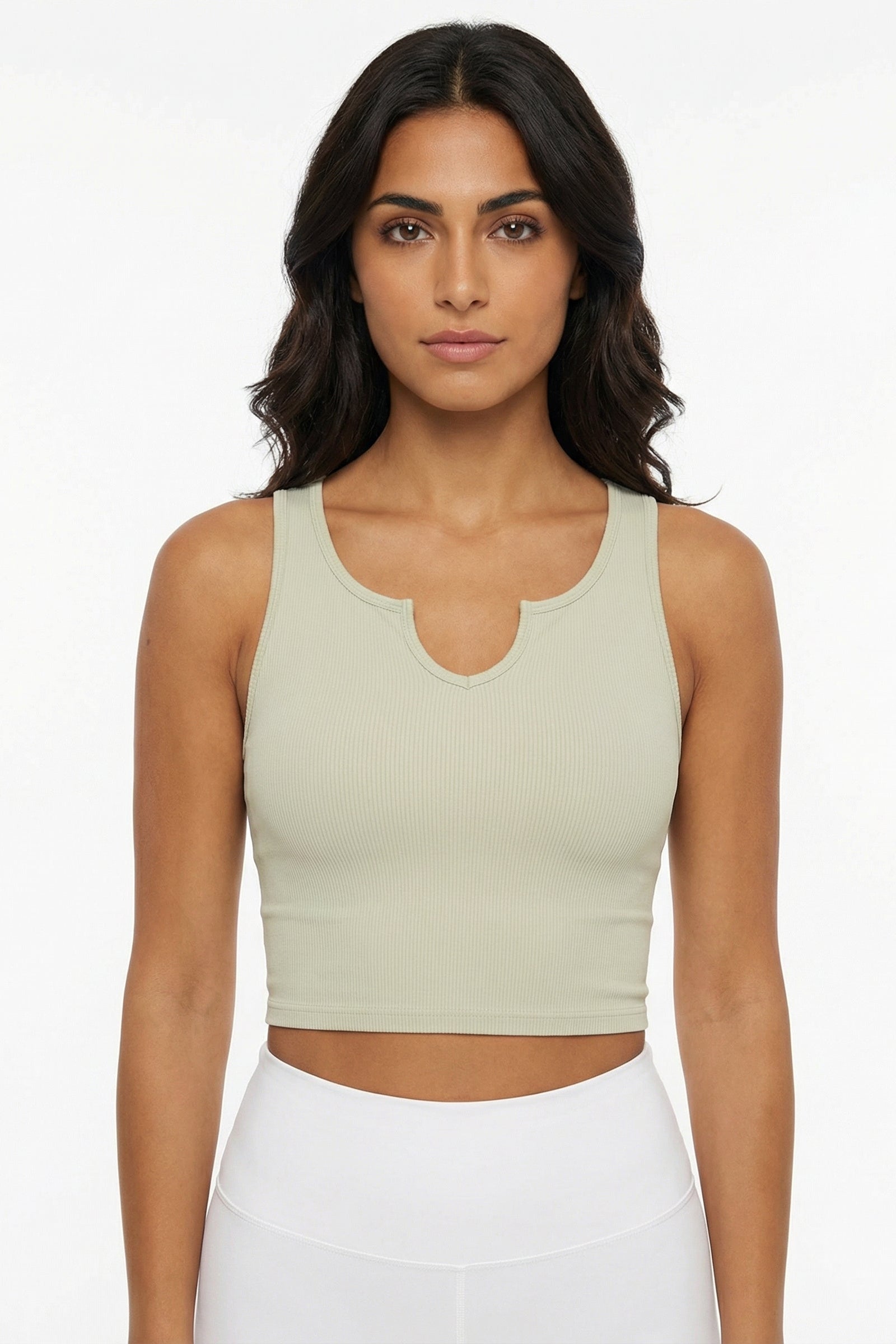 V-hals Crop Top med Indbygget BH i Khaki - Nyhed!