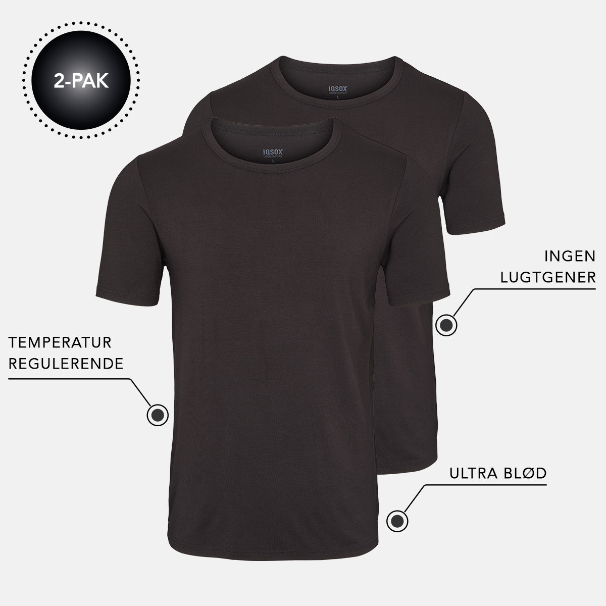 IQ SOX Bambus T-shirt - Sort - 2-pak til Uovertruffen Komfort