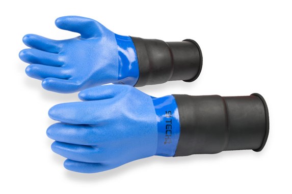 Blå PVC Dykkerhandsker med Forlænget Skaft – Udsalg!