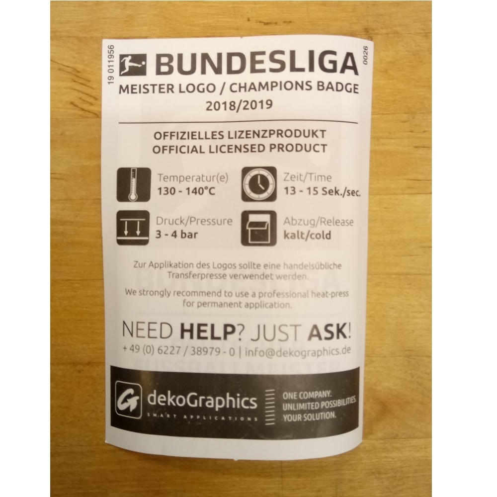 Bundesliga Meister 18/19 Ærmelogo - Deko Graphics
