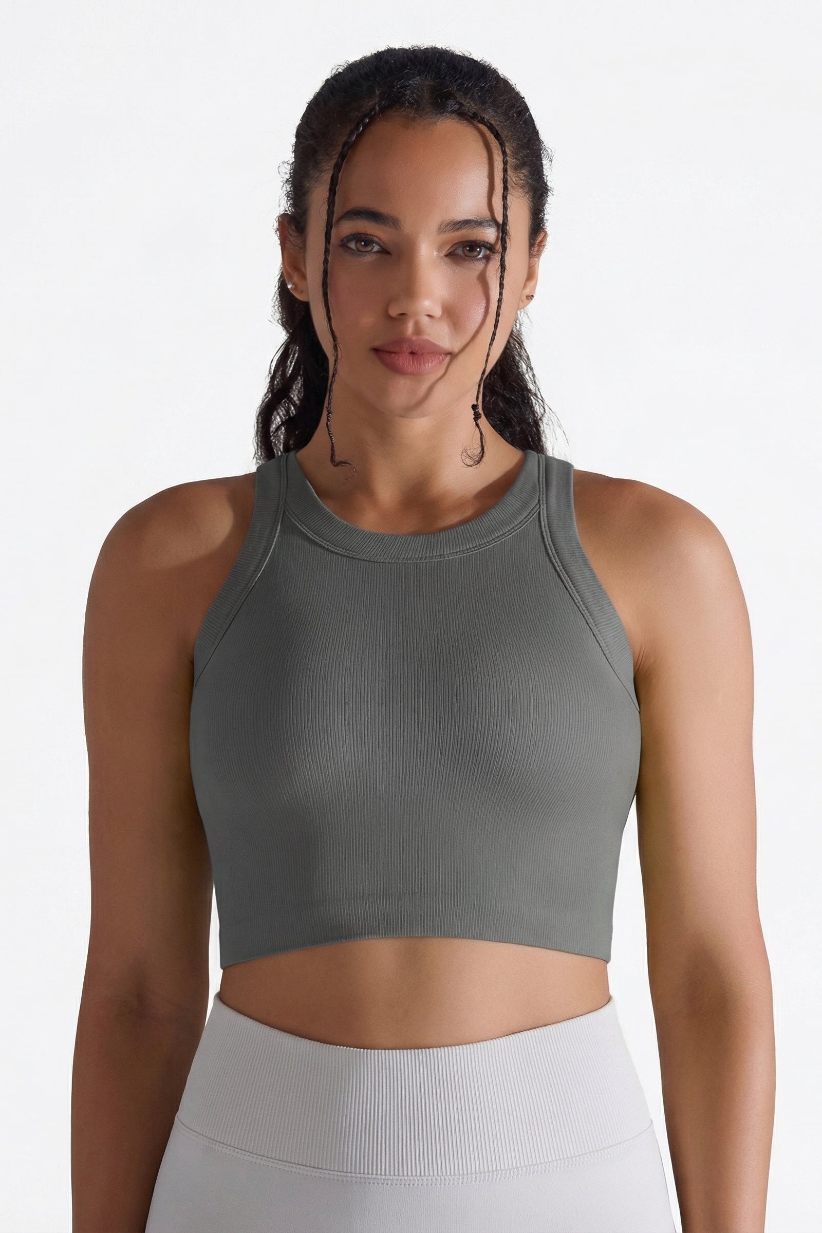 Crop Top med Indbygget BH - Mørkegrå Træningstop