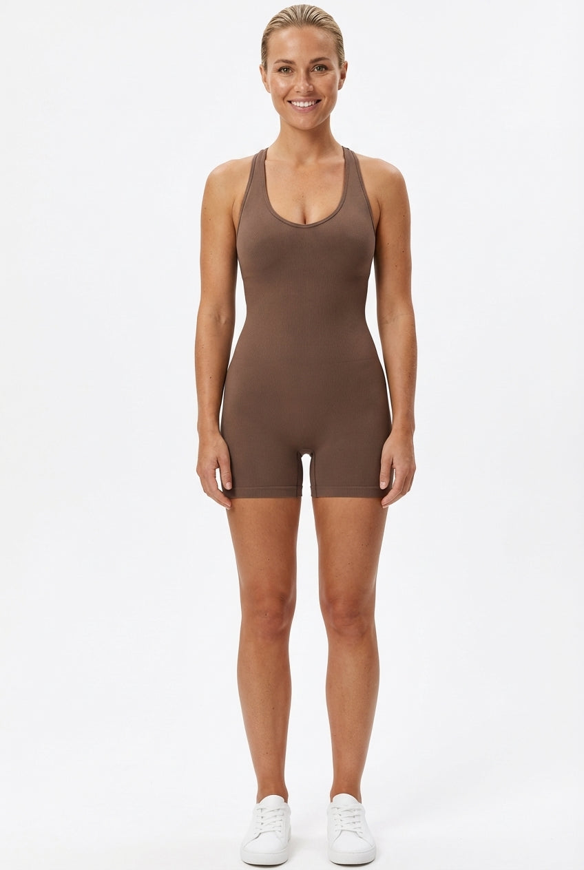Liv Jumpsuit  Seamless   Ribbed  Brown Small   Brown