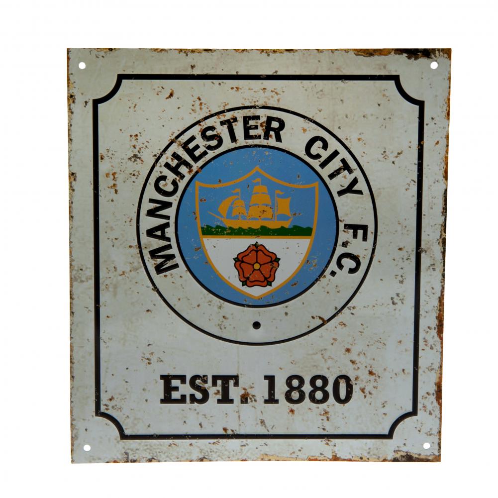 Manchester City FC Retro Logo Skilt - Unik Dekoration