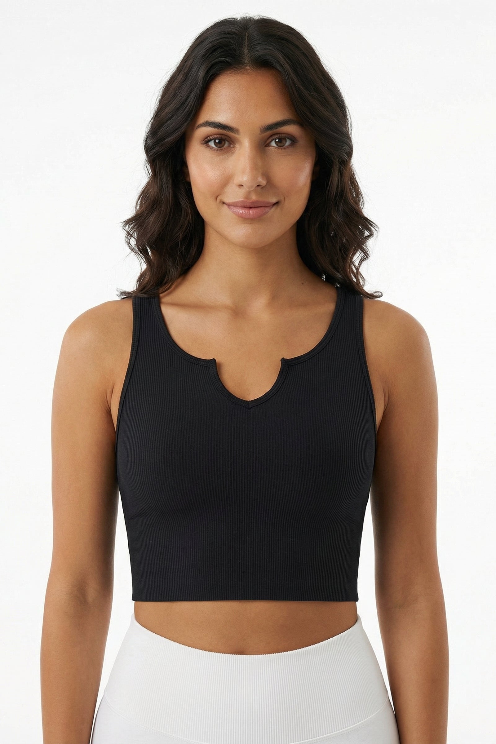 Elegant Crop Top med V-hals og Indbygget BH - Sort Must-Have!